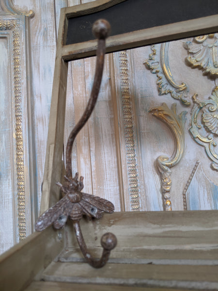 New Bumble BEE French Vintage Shabby Chic Metal Rustic Wall Double Coat Towel Hat HOOK
