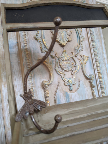 New Bumble BEE French Vintage Shabby Chic Metal Rustic Wall Double Coat Towel Hat HOOK
