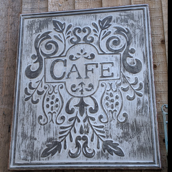 New CAFE Galvanised GREY French Vintage Rustic Shabby Chic Metal Tin Wall Plaque Sign Life Quote