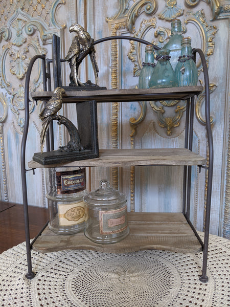 New Rustic Shabby Chic Metal & Wood 3 Shelf Kitchen Bath Storage Freestanding Rack Unit