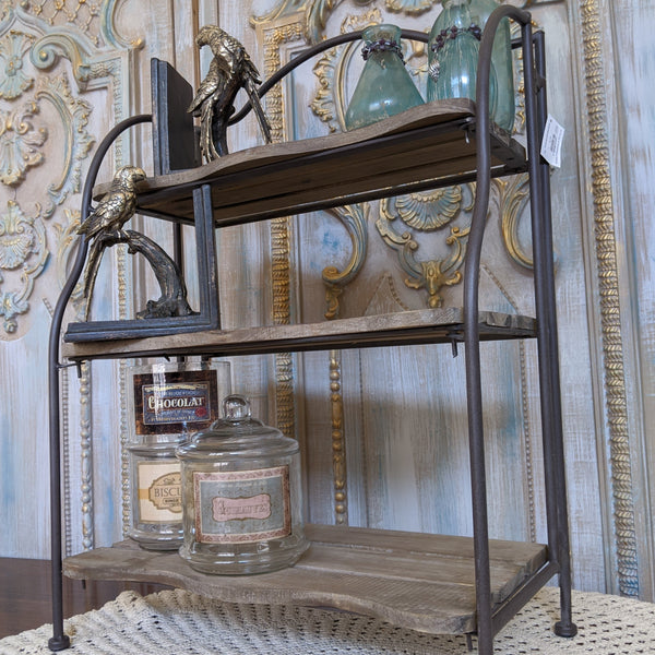 New Rustic Shabby Chic Metal & Wood 3 Shelf Kitchen Bath Storage Freestanding Rack Unit