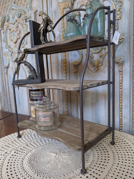 New Rustic Shabby Chic Metal & Wood 3 Shelf Kitchen Bath Storage Freestanding Rack Unit