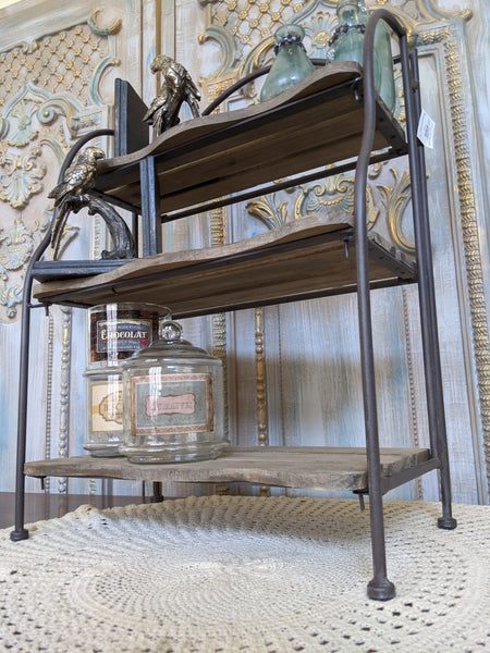 New Rustic Shabby Chic Metal & Wood 3 Shelf Kitchen Bath Storage Freestanding Rack Unit
