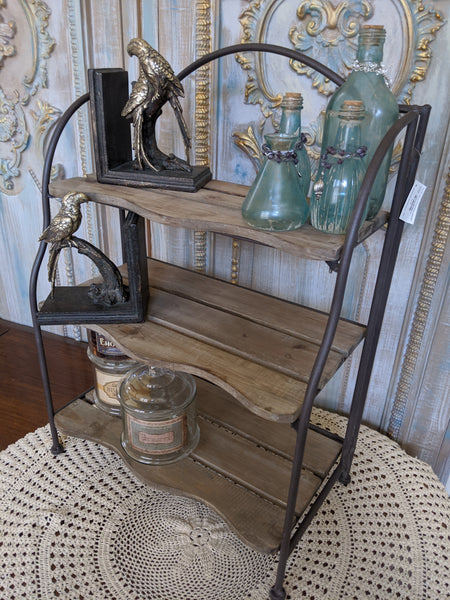New Rustic Shabby Chic Metal & Wood 3 Shelf Kitchen Bath Storage Freestanding Rack Unit
