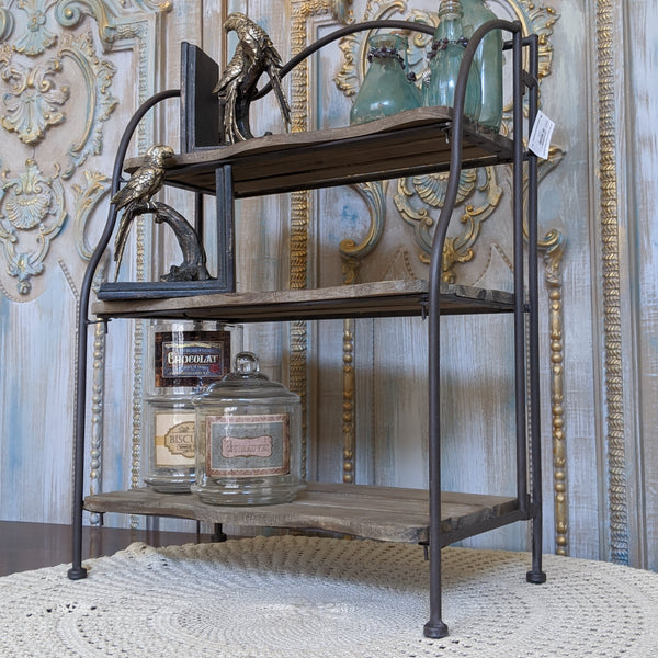 New Rustic Shabby Chic Metal & Wood 3 Shelf Kitchen Bath Storage Freestanding Rack Unit
