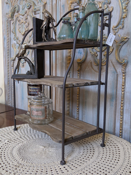 New Rustic Shabby Chic Metal & Wood 3 Shelf Kitchen Bath Storage Freestanding Rack Unit