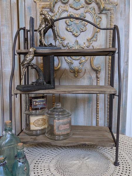 New Rustic Shabby Chic Metal & Wood 3 Shelf Kitchen Bath Storage Freestanding Rack Unit