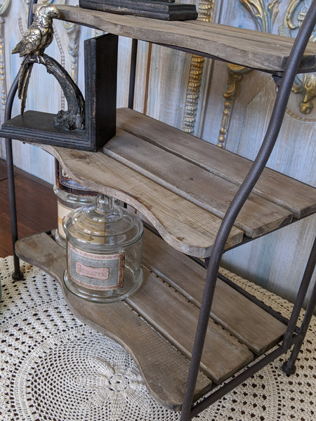 New Rustic Shabby Chic Metal & Wood 3 Shelf Kitchen Bath Storage Freestanding Rack Unit