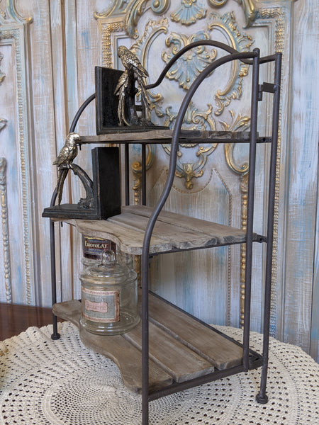 New Rustic Shabby Chic Metal & Wood 3 Shelf Kitchen Bath Storage Freestanding Rack Unit