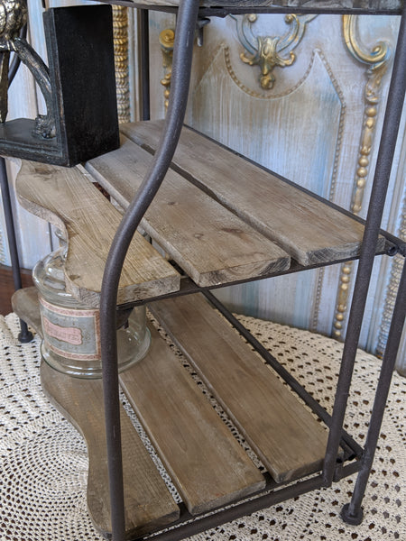 New Rustic Shabby Chic Metal & Wood 3 Shelf Kitchen Bath Storage Freestanding Rack Unit