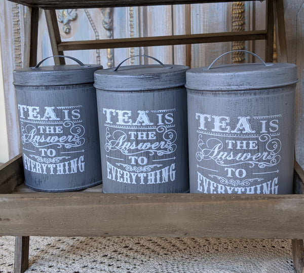NEW French GREY Vintage RETRO Shabby Chic Metal TEA Canister Kitchen Storage Tin