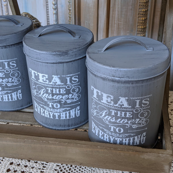 NEW French GREY Vintage RETRO Shabby Chic Metal TEA Canister Kitchen Storage Tin