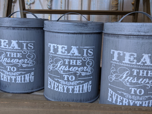 NEW French GREY Vintage RETRO Shabby Chic Metal TEA Canister Kitchen Storage Tin