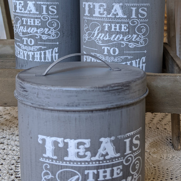 NEW French GREY Vintage RETRO Shabby Chic Metal TEA Canister Kitchen Storage Tin