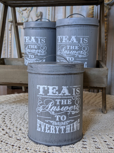 NEW French GREY Vintage RETRO Shabby Chic Metal TEA Canister Kitchen Storage Tin