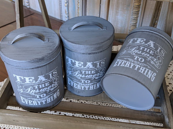 NEW French GREY Vintage RETRO Shabby Chic Metal TEA Canister Kitchen Storage Tin