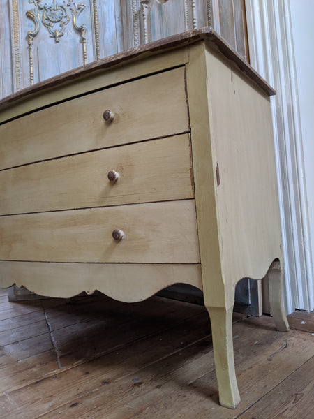 VINTAGE Bow Fronted CREAM French Louis Shabby Chic BED SIDE Lamp Sofa Table Chest of 3 Drawers Unit