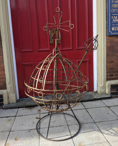 Large ARMILLARY Vintage Metal Rustic Royal ORB & SCEPTRE Garden Round Ball Ornament Sphere