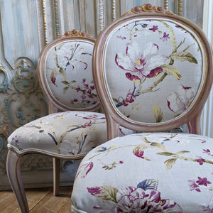 FRENCH LOUIS Shabby Chic Dusky Pink Carved Floral LINEN Hall Boudoir Chair