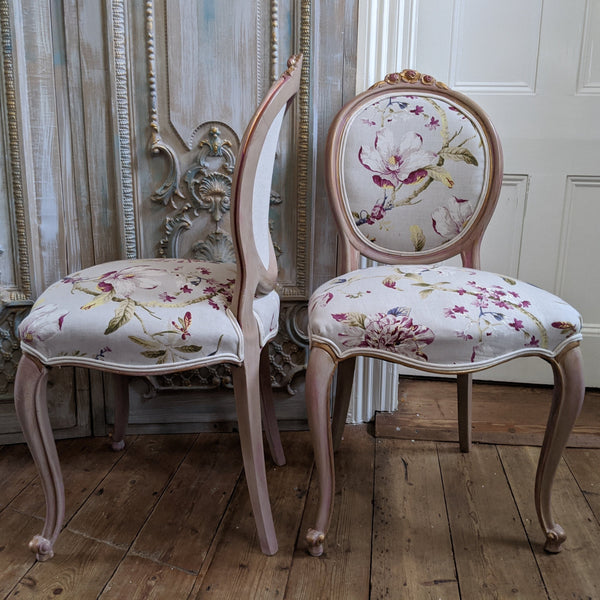 FRENCH LOUIS Shabby Chic Painted Dusky Pink Carved Floral LINEN Hall Boudoir Parlour Chair