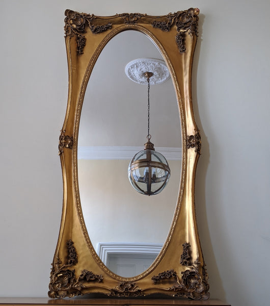 OVAL Gold Gilt French Louis Vintage Antique Style Ornate OVERMANTEL Tall Wall Frame Full Length Mirror