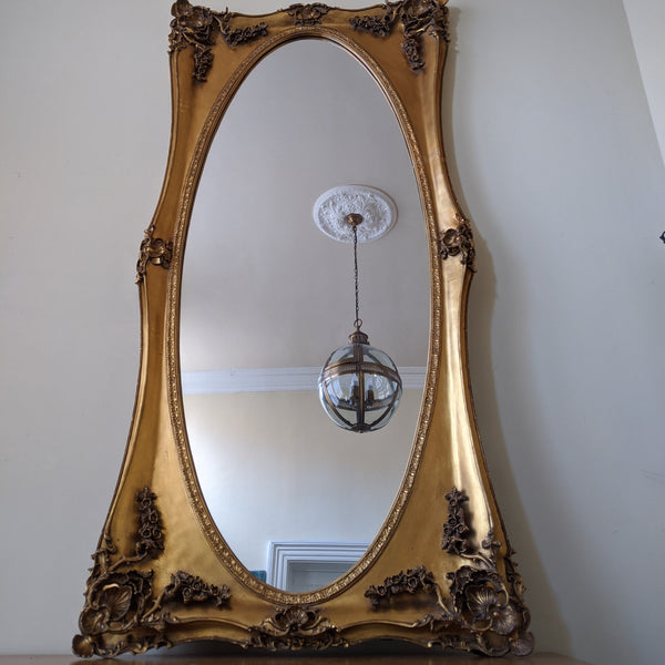 OVAL Gold Gilt French Louis Vintage Antique Style Ornate OVERMANTEL Tall Wall Frame Full Length Mirror