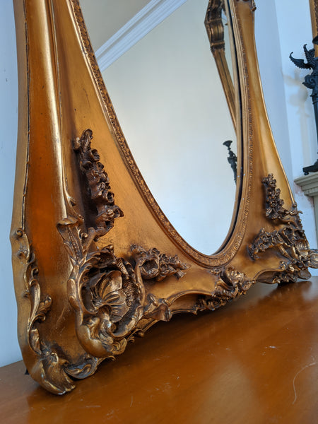 OVAL Gold Gilt French Louis Vintage Antique Style Ornate OVERMANTEL Tall Wall Frame Full Length Mirror