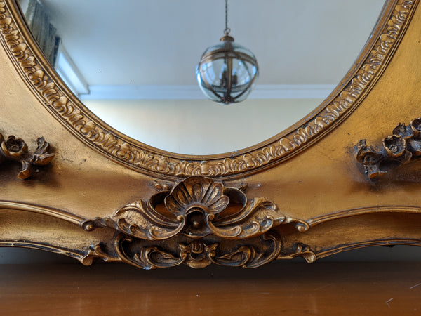 OVAL Gold Gilt French Louis Vintage Antique Style Ornate OVERMANTEL Tall Wall Frame Full Length Mirror