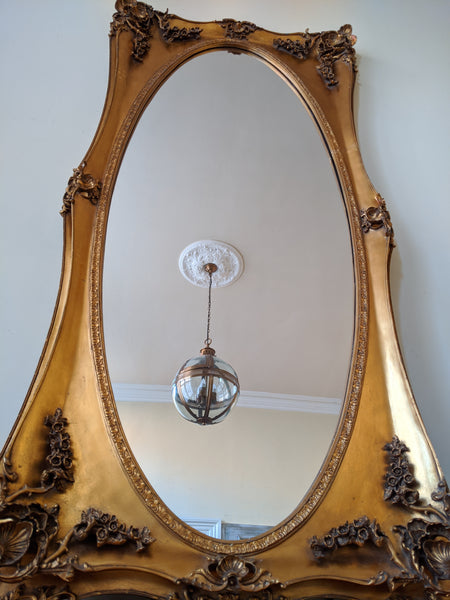 OVAL Gold Gilt French Louis Vintage Antique Style Ornate OVERMANTEL Tall Wall Frame Full Length Mirror