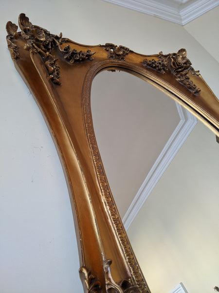 OVAL Gold Gilt French Louis Vintage Antique Style Ornate OVERMANTEL Tall Wall Frame Full Length Mirror