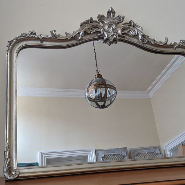 SILVER Leaf Pewter French Louis Vintage Antique Ornate Large OVERMANTEL Wall Frame Mirror