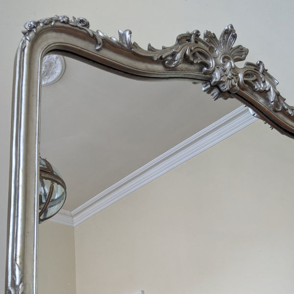 SILVER Pewter French Louis Vintage Antique Ornate Large OVERMANTEL Wall Frame Mirror