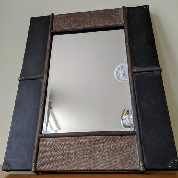 NEW Wood & Rattan Leather Stud Distressed Shabby Chic Large Rustic Wall Mirror