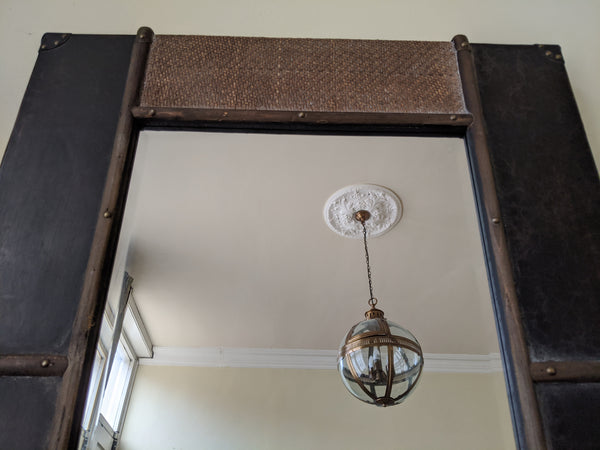 NEW Wood & Rattan Leather Stud Distressed Shabby Chic Large Rustic Wall Mirror