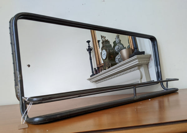 New Gunmetal Rustic GREY Industrial Vintage Style Wide Mirror with Shelf 