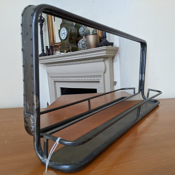 New Gunmetal Rustic GREY Industrial Vintage Style Wide Mirror with Shelf 