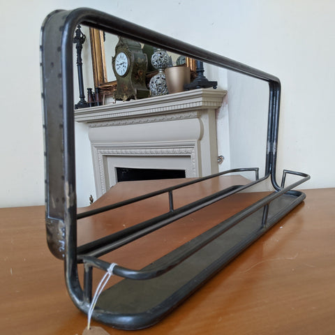 New Gunmetal Rustic GREY Industrial Vintage Style Wide Mirror with Shelf 