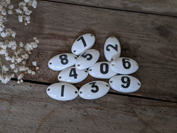 NEW French Vintage White PORCELAIN Shabby Chic NUMBERS Label 0-9 Plate File Door Drawer