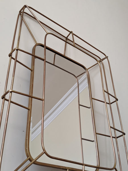 New LARGE Modern Contemporary 3D Rectangle Gold Gilt Metal Frame Cage Bevelled Mirror