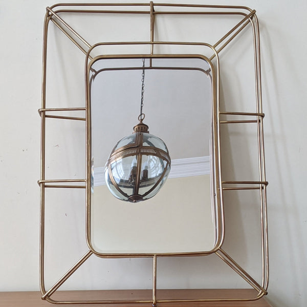 New LARGE Modern Contemporary 3D Rectangle Gold Gilt Metal Frame Cage Bevelled Mirror