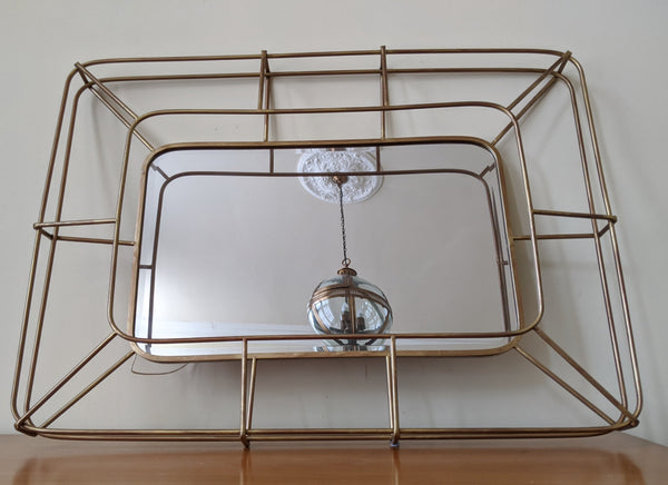 New LARGE Modern Contemporary 3D Rectangle Gold Gilt Metal Frame Cage Bevelled Mirror
