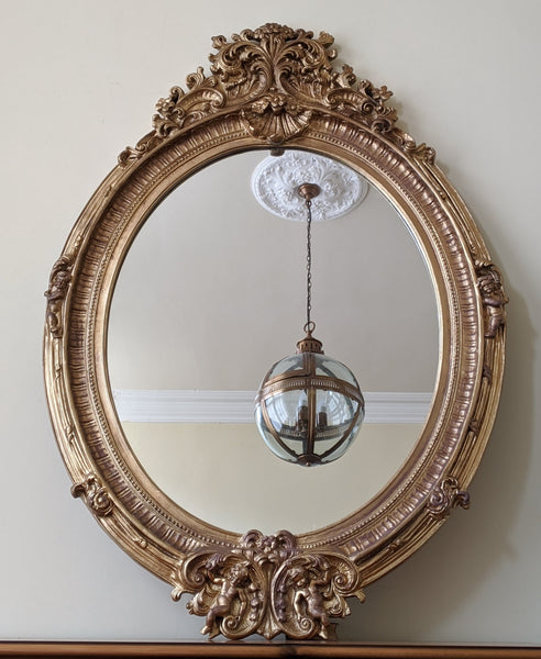 OVAL Gold Gilt CHERUB French Louis Vintage Style Ornate OVERMANTEL Mirror
