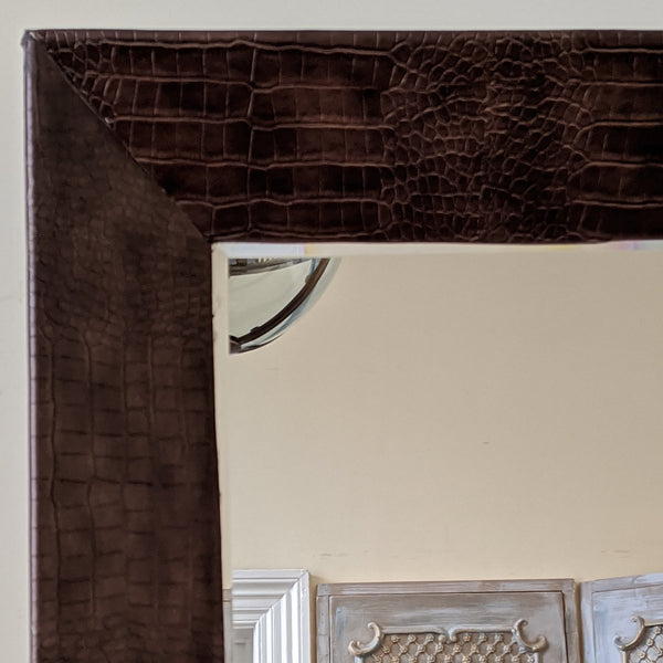 New Modern Contemporary Brown Faux Crocodile Skin Rectangle Frame Bevelled Mirror