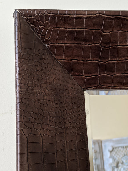 New Modern Contemporary Brown Faux Crocodile Skin Rectangle Frame Bevelled Mirror