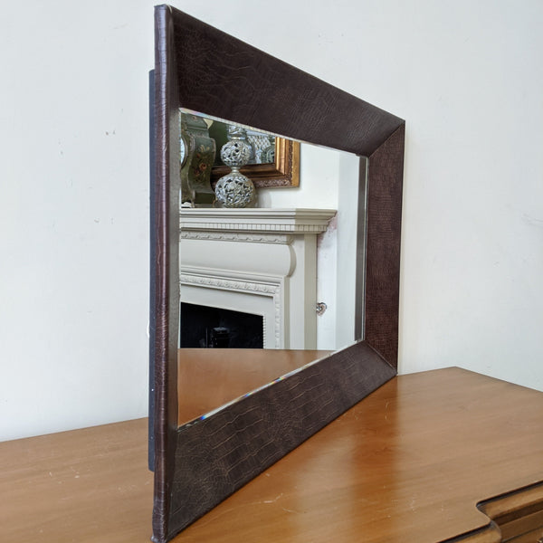 New Modern Contemporary Brown Faux Crocodile Skin Rectangle Frame Bevelled Mirror