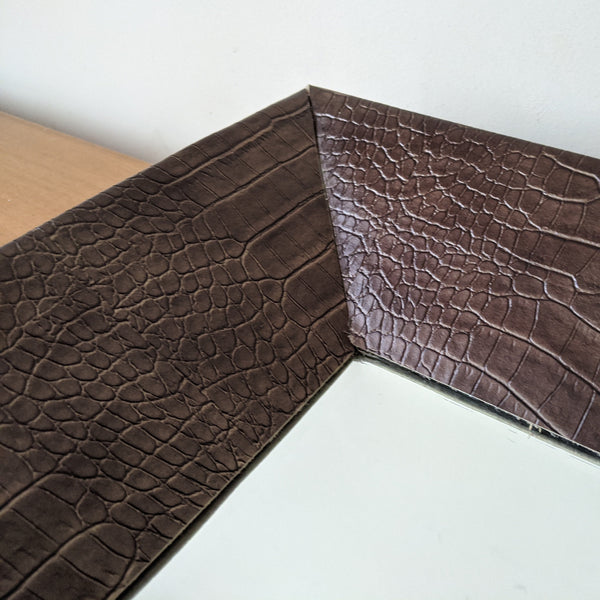 New Modern Contemporary Brown Faux Crocodile Skin Rectangle Frame Bevelled Mirror
