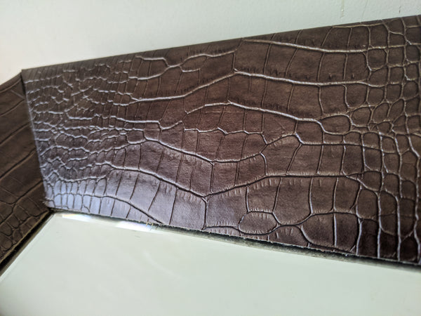 New Modern Contemporary Brown Faux Crocodile Skin Rectangle Frame Bevelled Mirror