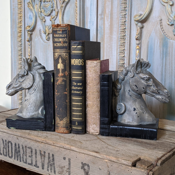 New Grey & Black HORSE Head Vintage Style Ornate Shabby Chic Rustic Shelf Tidy BookEnds Book Stop