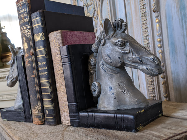 New Grey & Black HORSE Head Vintage Style Ornate Shabby Chic Rustic Shelf Tidy BookEnds Book Stop