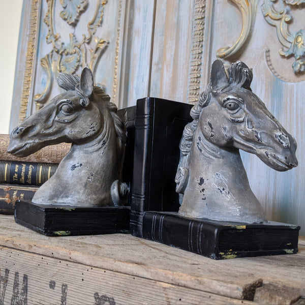 New Grey & Black HORSE Head Vintage Style Ornate Shabby Chic Rustic Shelf Tidy BookEnds Book Stop